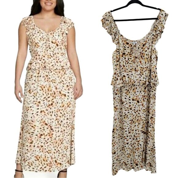 Sofia Jeans Midi Dress XXL Cream Speckled Off Shoulder Ruffle Sweetheart Boho - Picture 13 of 13